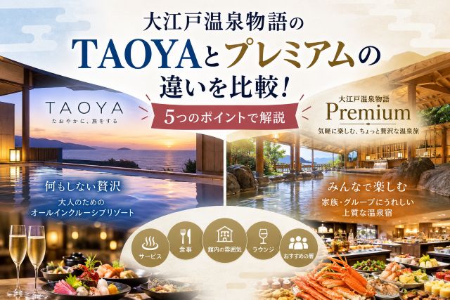 大江戸温泉物語のTAOYAとプレミアムの違いを比較！5つのポイントで解説